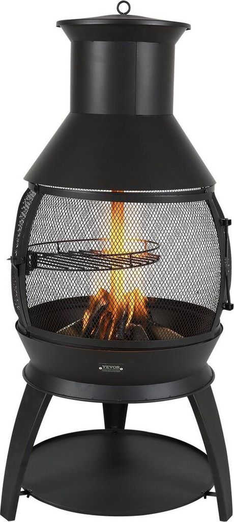 22-Zoll-Chiminea-Außenkamin aus Eisen mit Grillrost und Kaminmantel