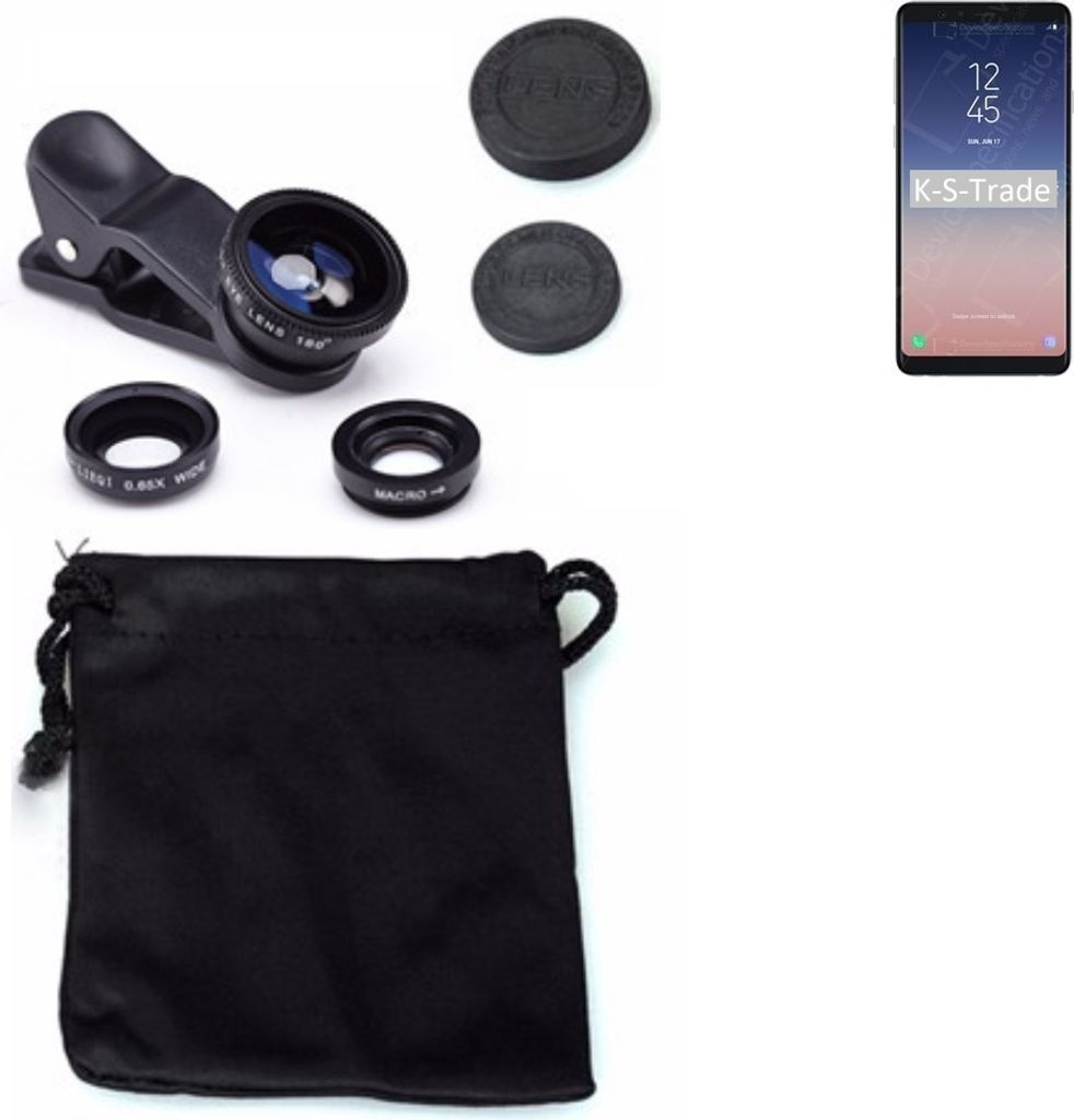 K-S-Trade Smartphone Kamera Linsen Set Kompatibel mit Samsung Galaxy A8 Star 3in1 Clip-On Kamera Adapter Macro Weitwinkel FishEye Fischauge Objektiv