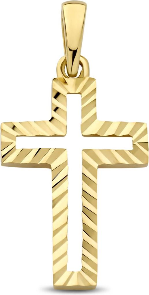 New Bling - 9NBG-0917 - 14K geelgouden Hanger – Kruis Dia Cut – Dames Hanger