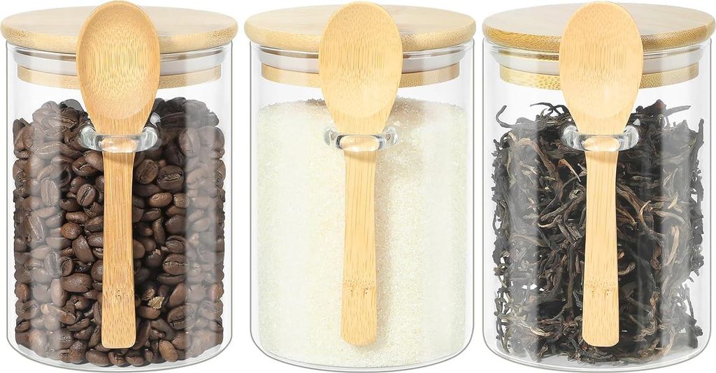 Glasbeh?lter mit Deckel und L?ffel,Meal Prep Gl?ser,Tee Kaffee und Zuckerdosen Sets,Vorratsgl?ser mit Deckel Luftdicht fš¹r Gewš¹rze,Gewš¹rzg...