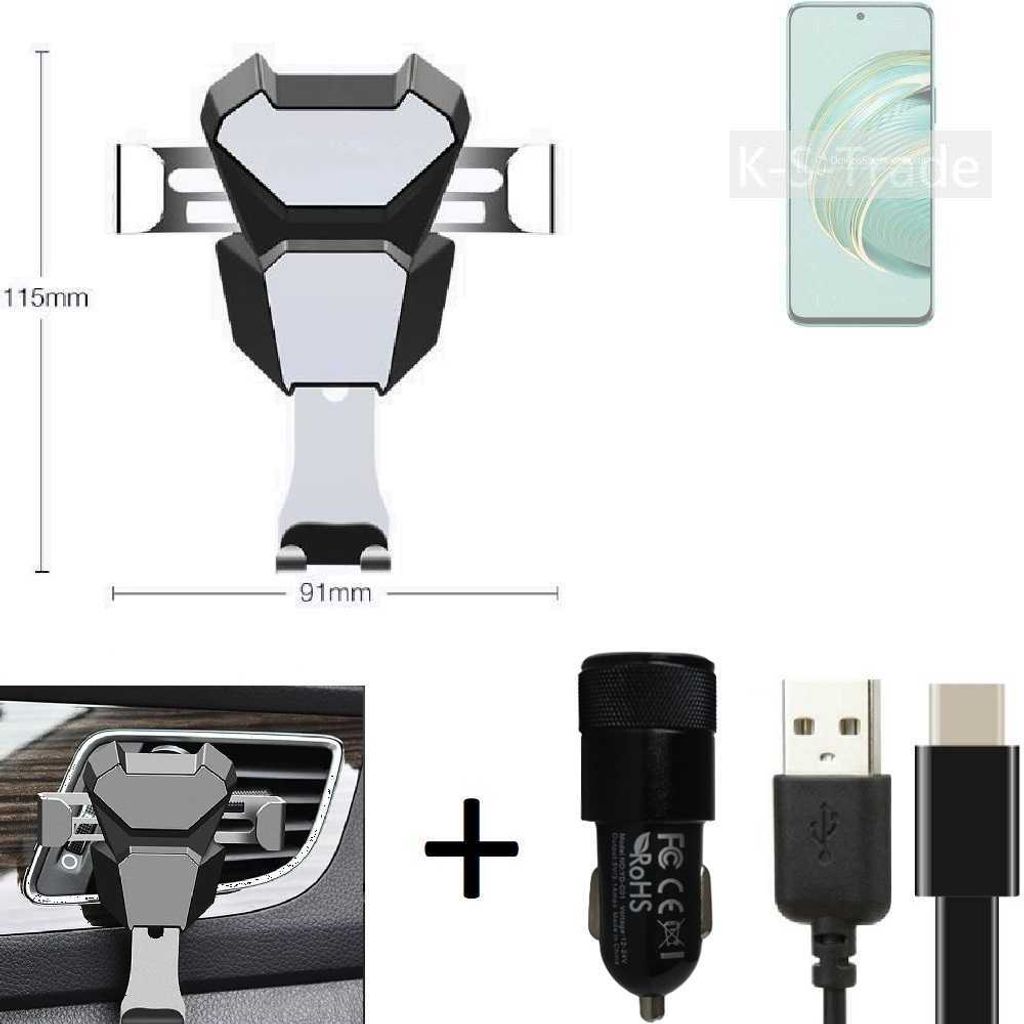K-S-Trade Lüftungsschlitz Halterung kompatibel mit Huawei nova 10z Lüftungshalterung Lüftungsgitter schwarz-silber Auto-Halterung Smartphone Halter