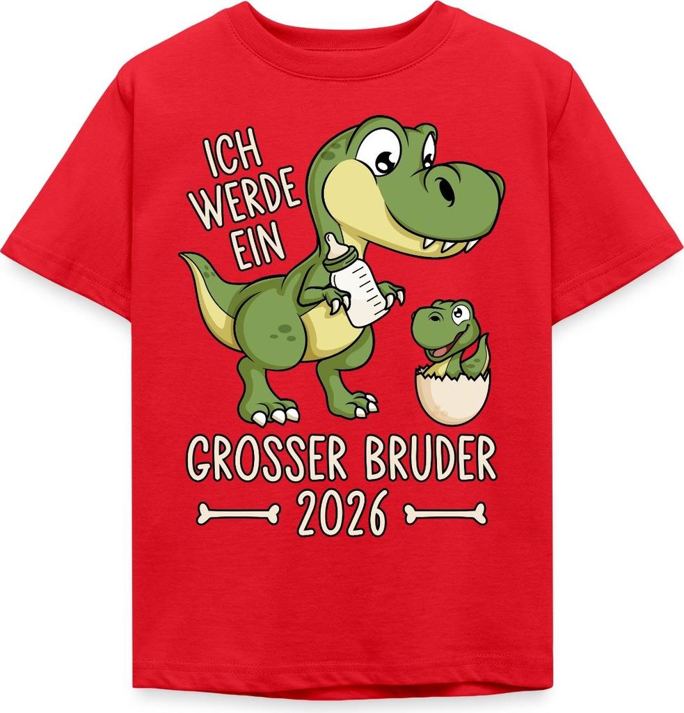 Spreadshirt Großer Bruder 2026 Ei Baby Dino Dinosaurier Kinder T-Shirt, 110/116 (5-6 Jahre), Rot