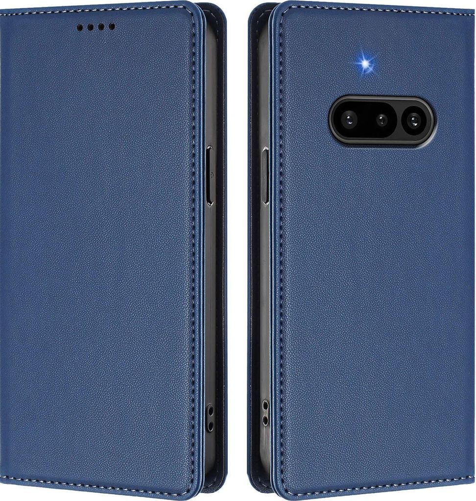 Handyhülle für Nothing Phone 3A, Kunstleder Klapphülle Stoßfeste Magnetische Hülle mit Ständer Dunkelblau