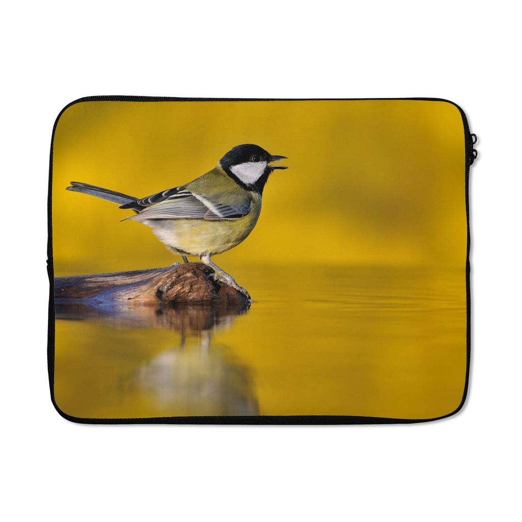 MuchoWow Laptop Hülle 15 Zoll Kohlmeise - Vogel - Wasser Laptoptasche - Laptoptasche - Sleeve - Rundum-Schutz