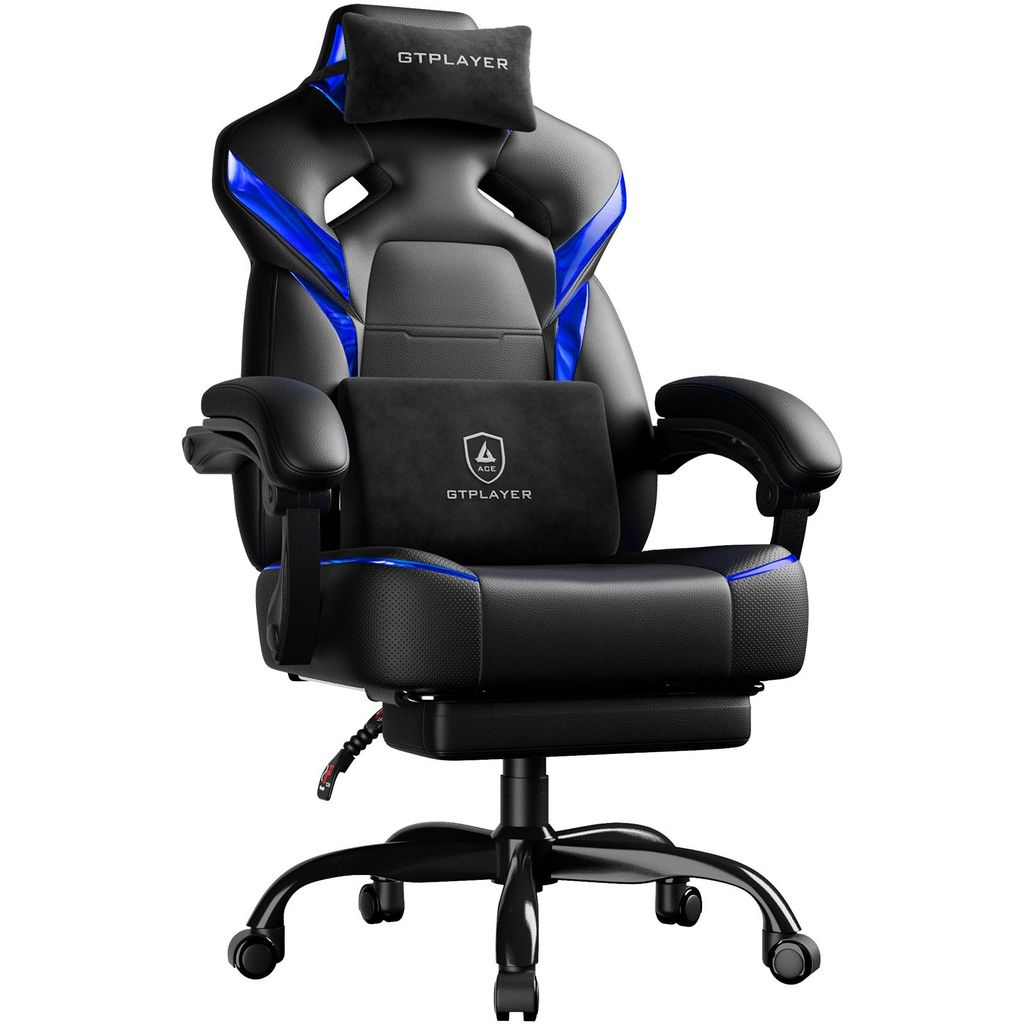 GTPLAYER Gaming Stuhl Chair Gamer Sessel Gamer Stuhl mit Fußstütze Lendenkissen Kopfstütze Höhenverstellbar Verstellbaren Armlehnen mit Fußst...