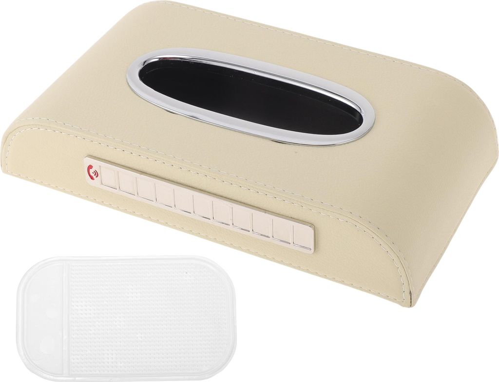 Auto-Taschentuchhalter Mit Anti-Rutsch-Matte Auto-Taschentuchbox-Organizer Mit Nummernschild Und Stahlring Polyurethan23.5x13x4.5cm Beige 1 Stück