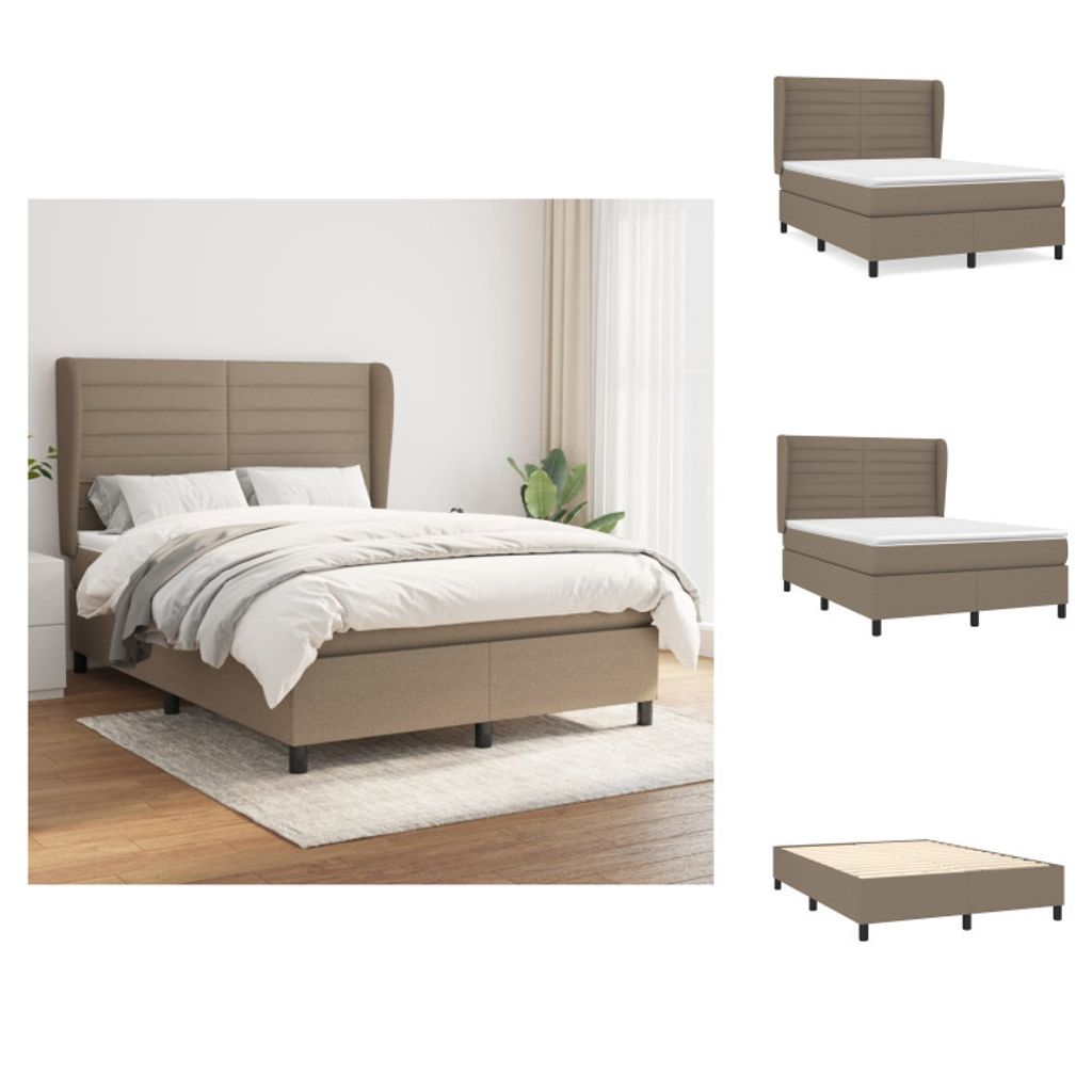 vidaXL Boxspringbett mit Matratze Taupe 140x190 cm Stoff - Betten & Bettgestelle
