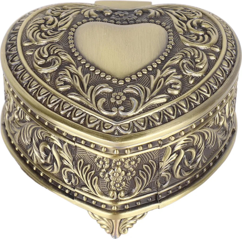 Scatola Gioielli Cuore in Lega Anticata - Portagioie Bronzo Vintage