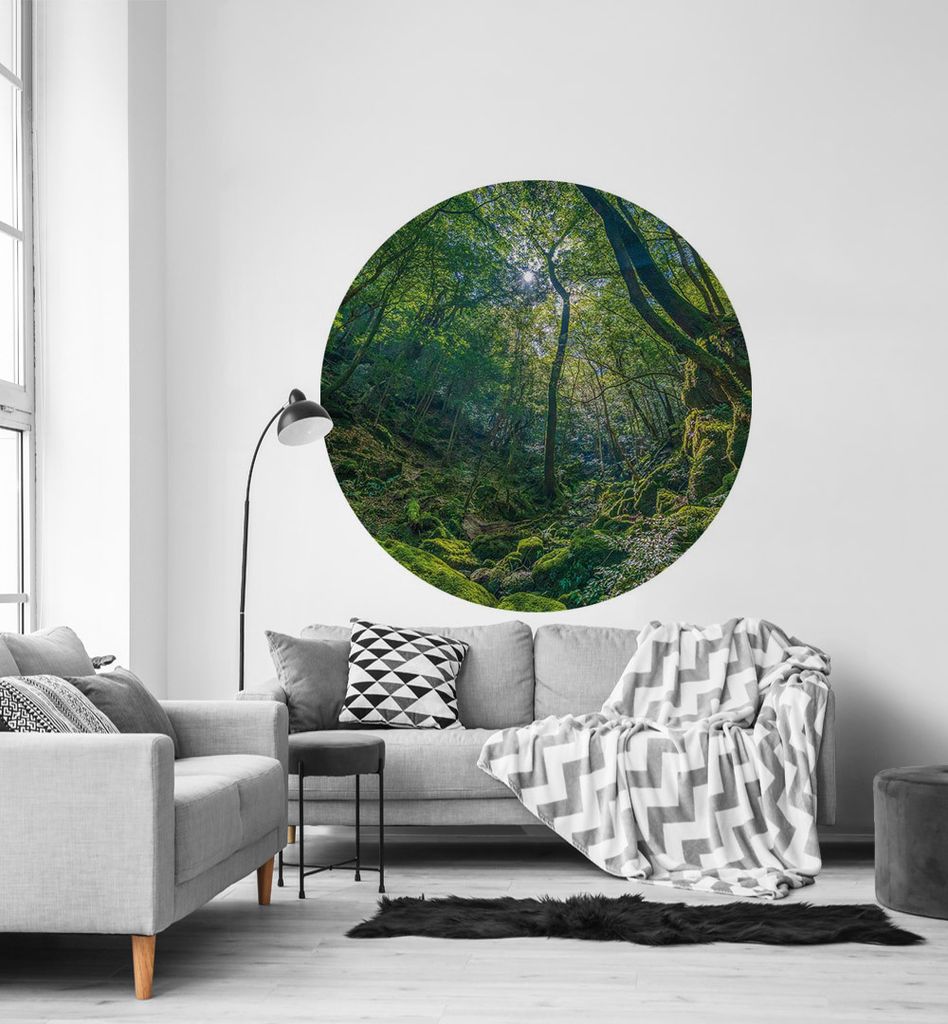 Fototapete Felsiger Wald rund, Material:Premium Vlies 150g/qm, Größe Tapete:130cm rund