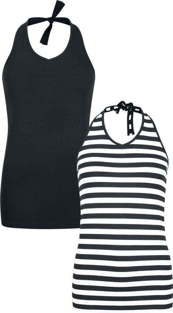 RED by EMP Damen schwarz/weiß gestreifte Neckholder-Tops im Produktbild 