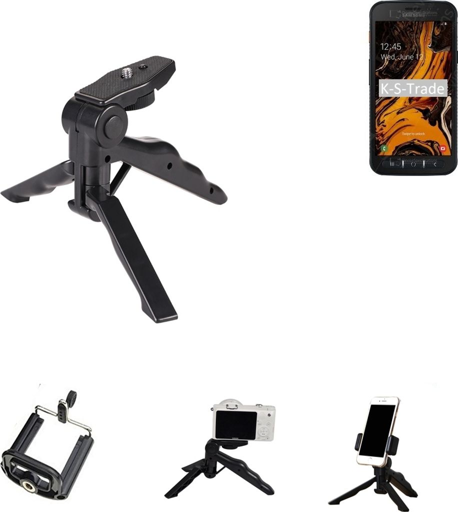 K-S-Trade Stativ Tisch-Ständer Dreibein Handy-Stativ Ständer kompatibel mit Samsung Galaxy Xcover 4s Mini-Stativ Smartphone Tripod Handy-Stativ aus