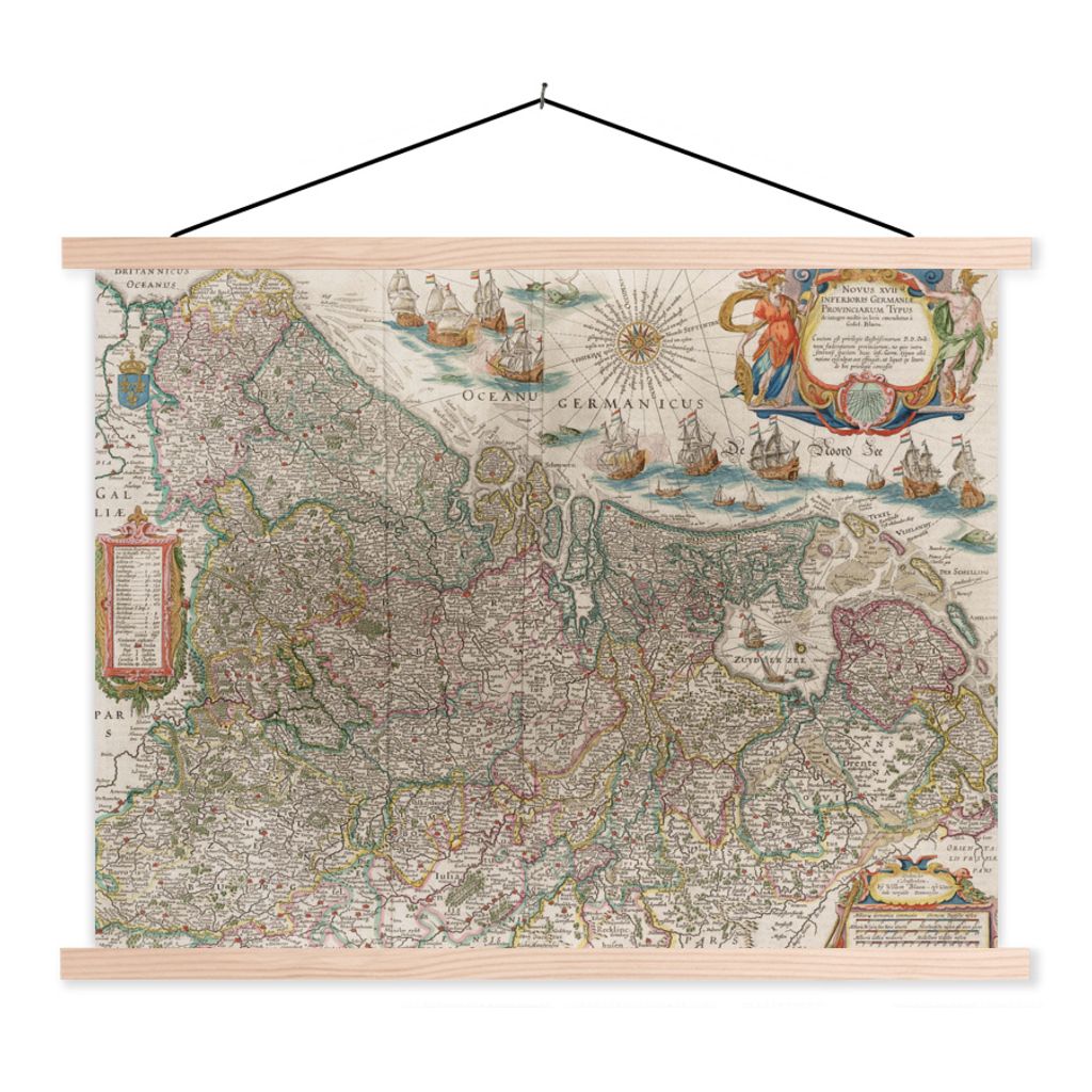 MuchoWow Textilposter Karte der Niederlande 40x30 cm mit holzfarbenen Rahmen - Bilder