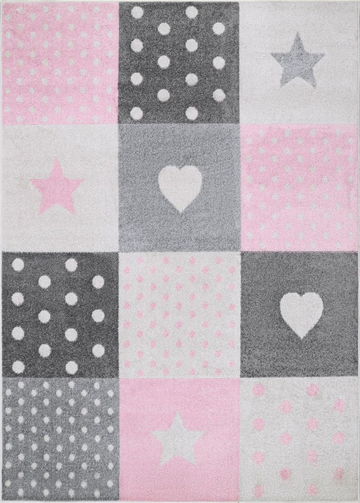 Tapiso Teppich LAZUR Modern Rosa Creme Grau Kinderzimmer  Produktbild 