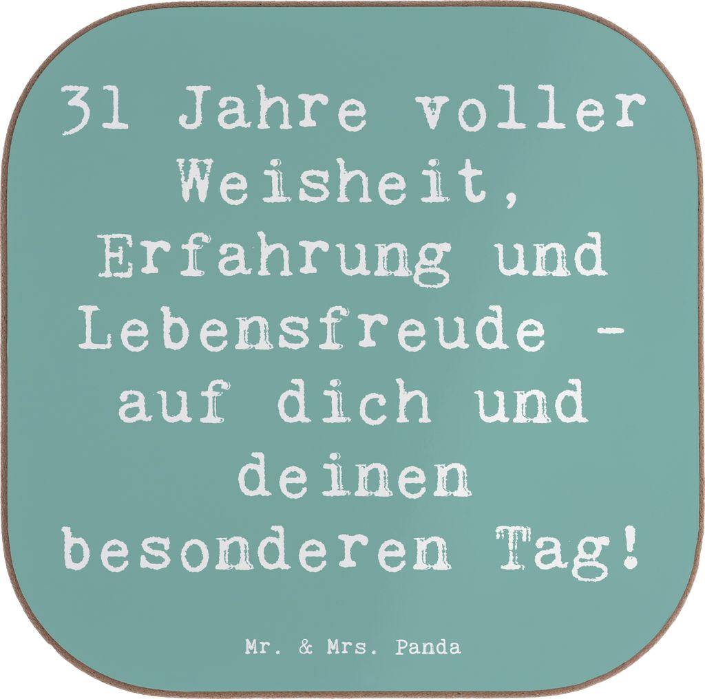 Mr. & Mrs. Panda Holzuntersetzer Spruch 31. Geburtstag Weisheit - Meeresbrise - Geschenk, Meilenstein, Erfahrung, neues Abenteuer, gläseruntersetz...