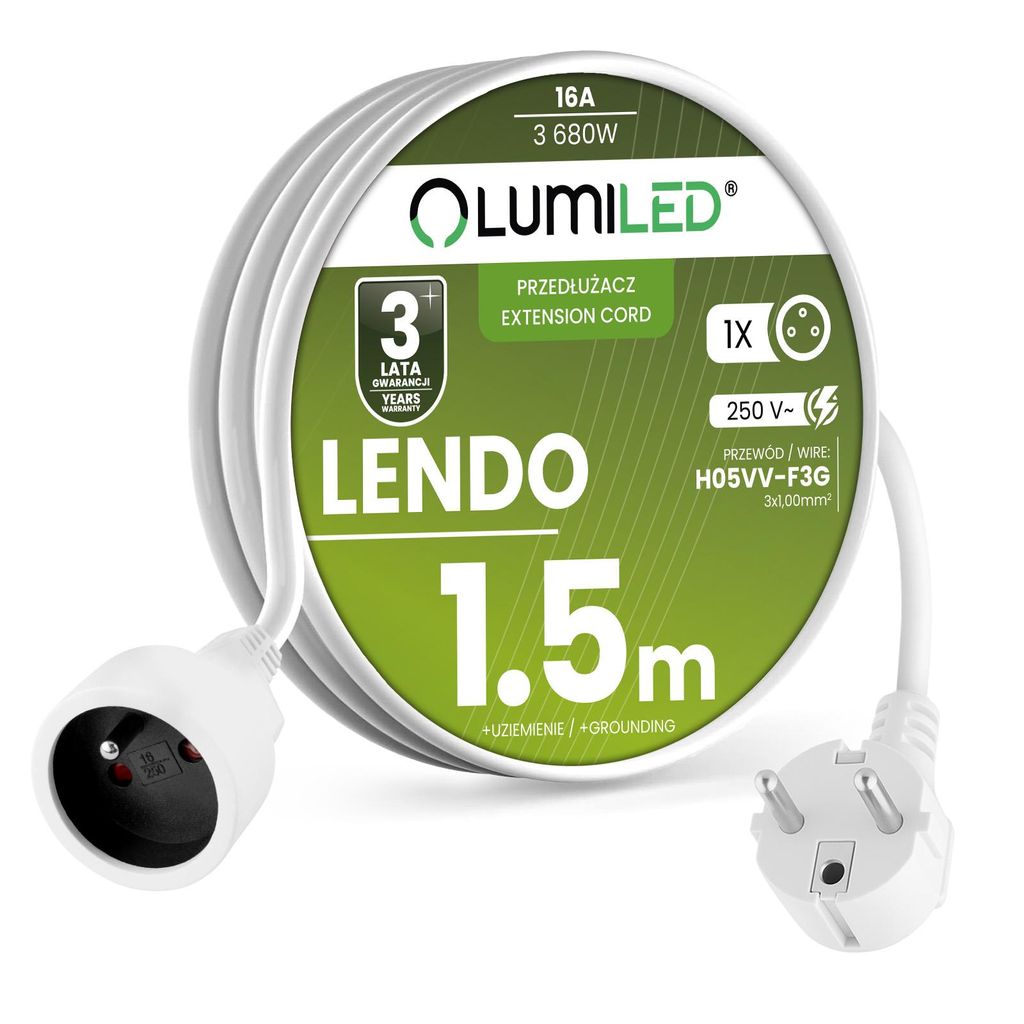 LUMILED robustes und flexibles Verlängerungskabel 1,5 m Produktbild 