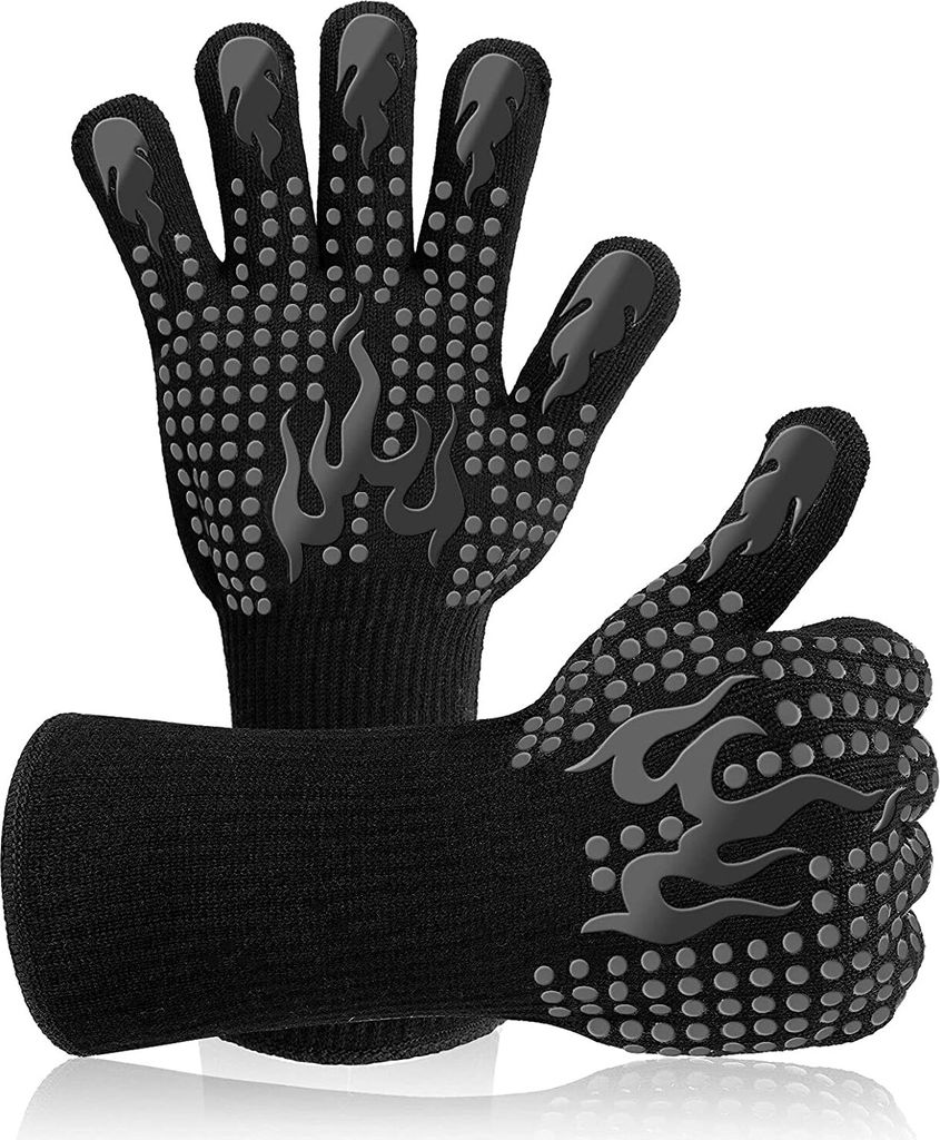 Grillhandschuh, Anti-Hitze Ofenhandschuhe bis 800°C Universal Küchenhandschuhe Hitzebeständige und rutschfeste Handschuhe für BBQ Grill Ofen K...