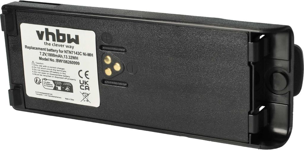 vhbw Akku kompatibel mit Motorola Radius GP900 Funkgerät, Walkie Talkie (1800 mAh, 7,5 V, NiMH) + Gürtelclip