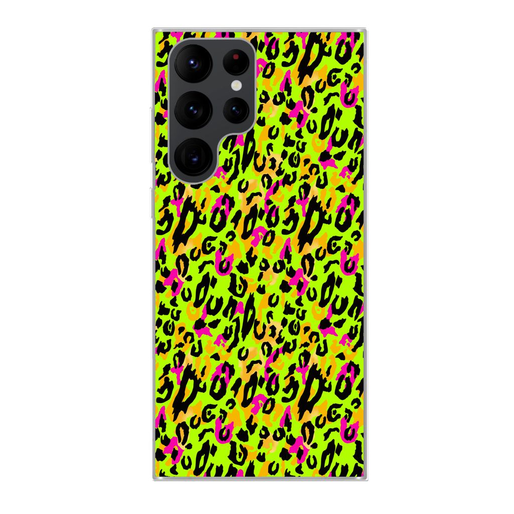 MuchoWow Handyhülle Schutzhülle Hülle für Samsung Galaxy S22 Ultra Tierprint - Panther - Neon - Gelb Silikon Softcase Handy Hülle - Abbildung