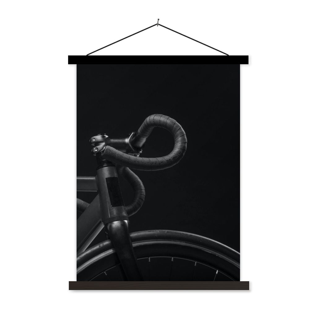 MuchoWow Textilposter Fahrrad - Lenker - Schwarz - Weiß 120x160 cm mit schwarzem Rahmen - Magnetischer