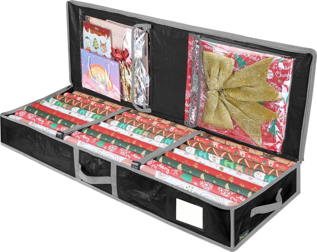 Weihnachts-Geschenkpapier-Aufbewahrungstasche, flexible Trennwände, Taschen, große Kapazität, robuster Griff, PE-Geschenkpapier-Organizer