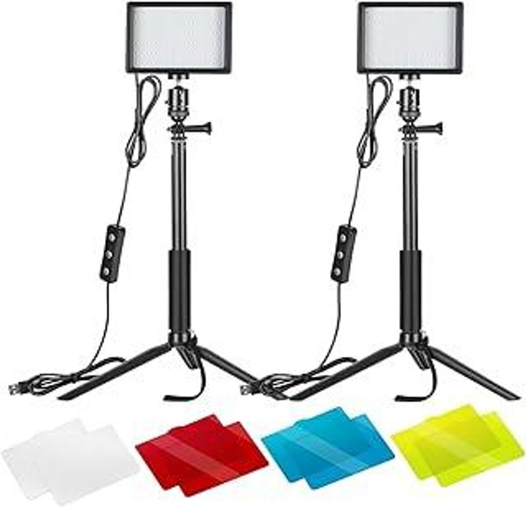 NEEWER LED Videolicht Set mit verstellbarem Stativ Ständer Farbfiltern dimmbares 5600K USB Kamera Video Licht für Tisch Zoom Videokonferenz Strea...