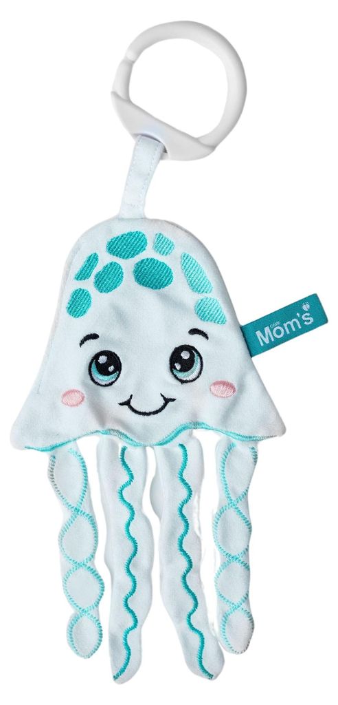 Mom's Care Raschel-Qualle Anhänger – sensorisches Velvet-Spielzeug 32×13 cm (Knisterfolie, Kontrast-Farben) – für Kinderwagen & Babybett, ab...