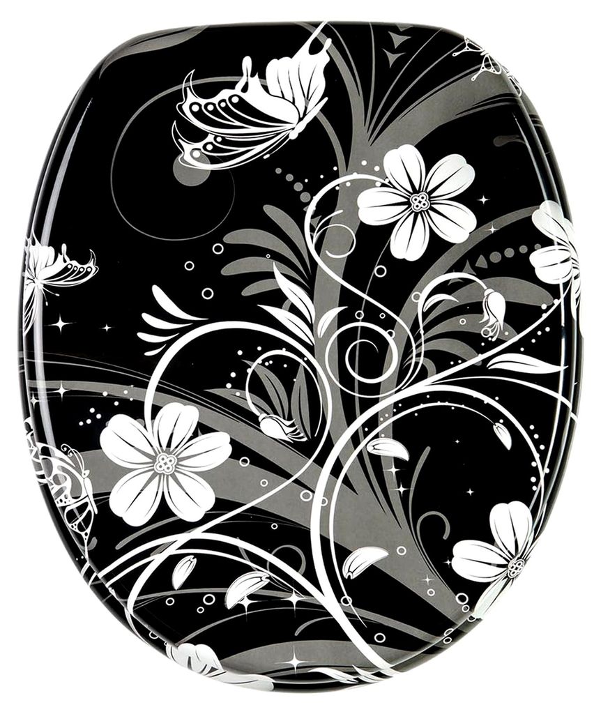 WC-Sitz mit Absenkautomatik, stabiler Toilettendeckel, einfache Montage, White Flower
