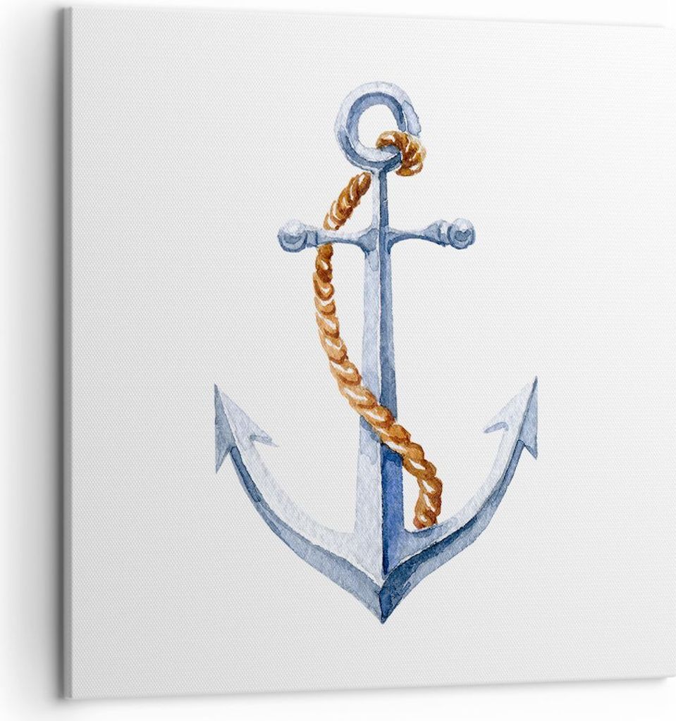 Bild auf Leinwand - Leinwandbild - Anker Seil Segeln Meer - 50x50cm - Wand Bild - Wanddeko - Leinwanddruck - Bilder - Kunstdruck - Wanddekoration -...
