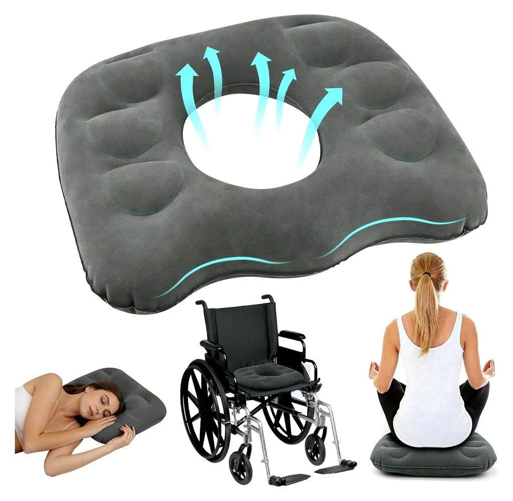 Aufblasbares orthopädisches Sitzkissen, ergonomisches Donut-Kissen für Steißbeinschmerzen, Ischias, Bettwunden, Rollstühle, Bürostühle, Autos...