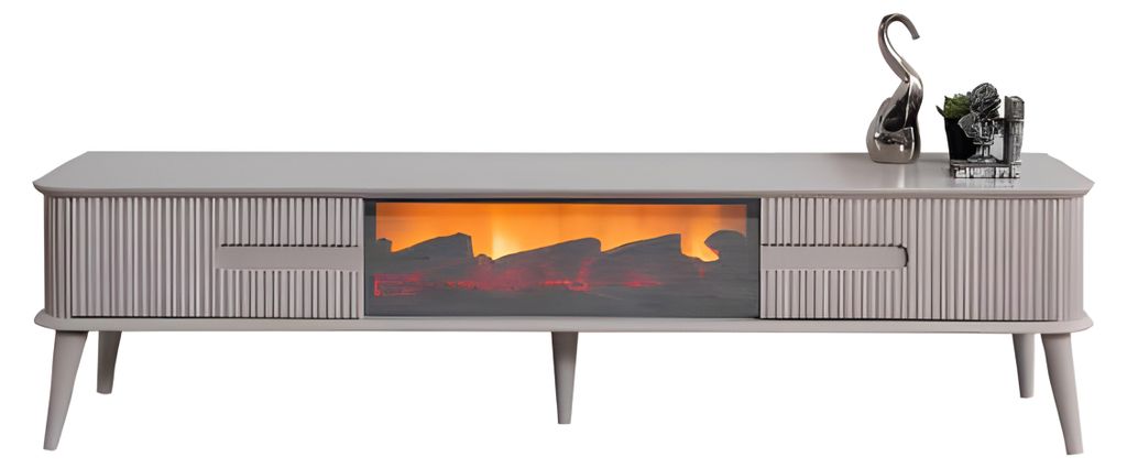 Minimalistischer TV-Lowboard mit ungewöhnlicher geriffelter Front