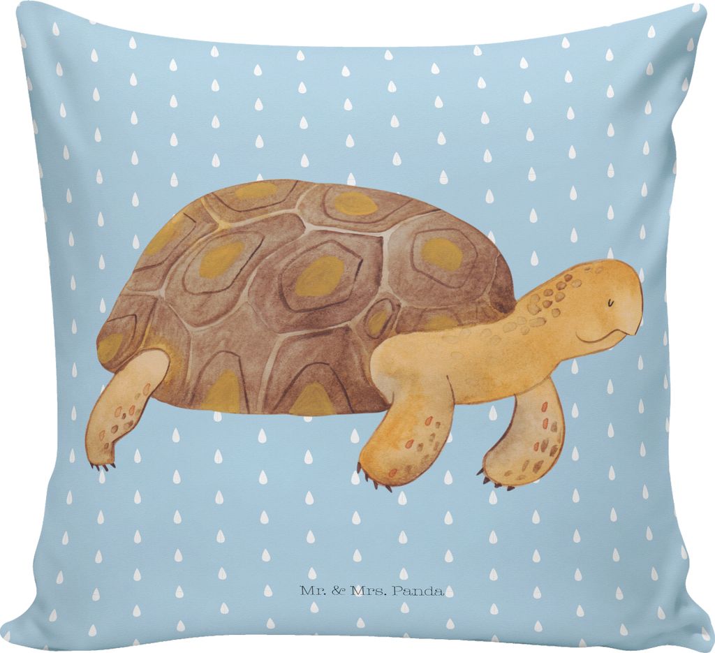 Mr. & Mrs. Panda Kissen 40x40 Schildkröte Marschieren - Blau Pastell - Geschenk, Schildkröten, Meer, Inspiration, bedruckt, Zierkissen, Sofakisse...
