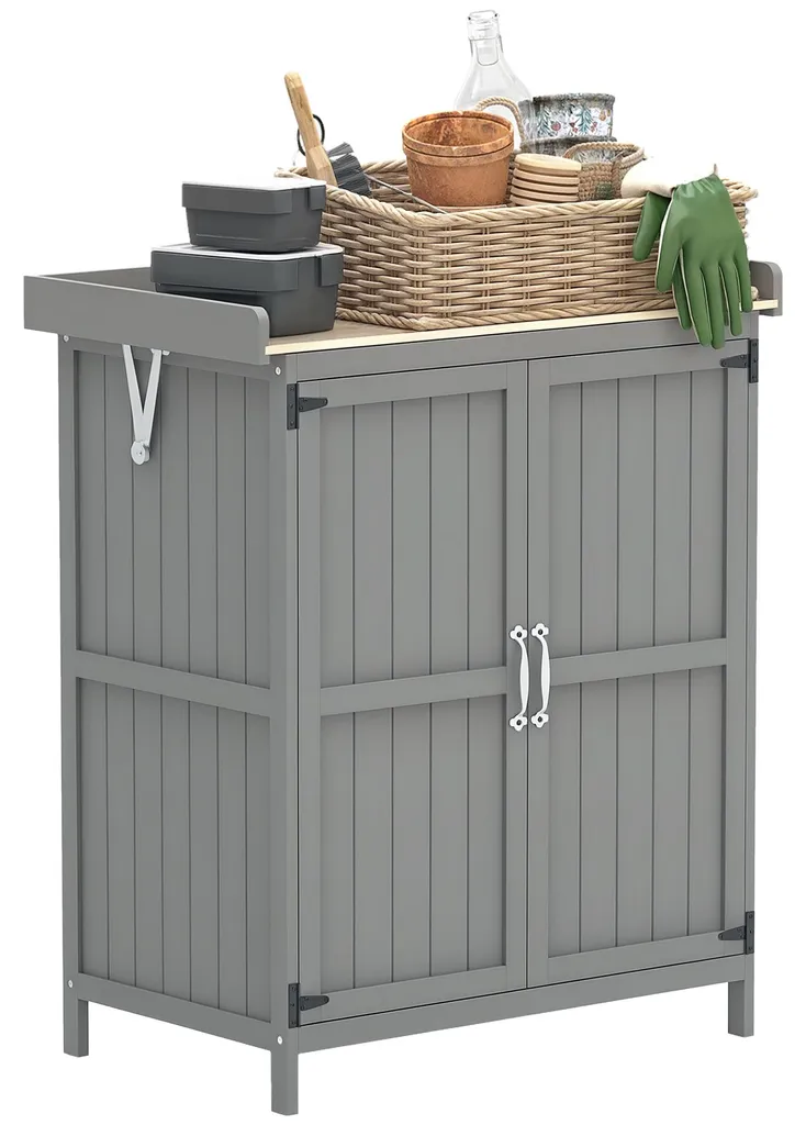 Armoire de rangement jardin bois 2 portes et toit à charnières gris