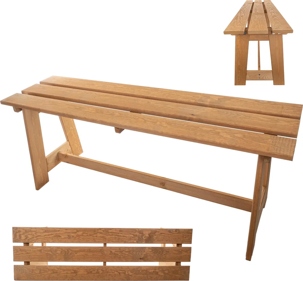 Banc de jardin en bois sans dossier 119 cm - Assise robuste de terrasse