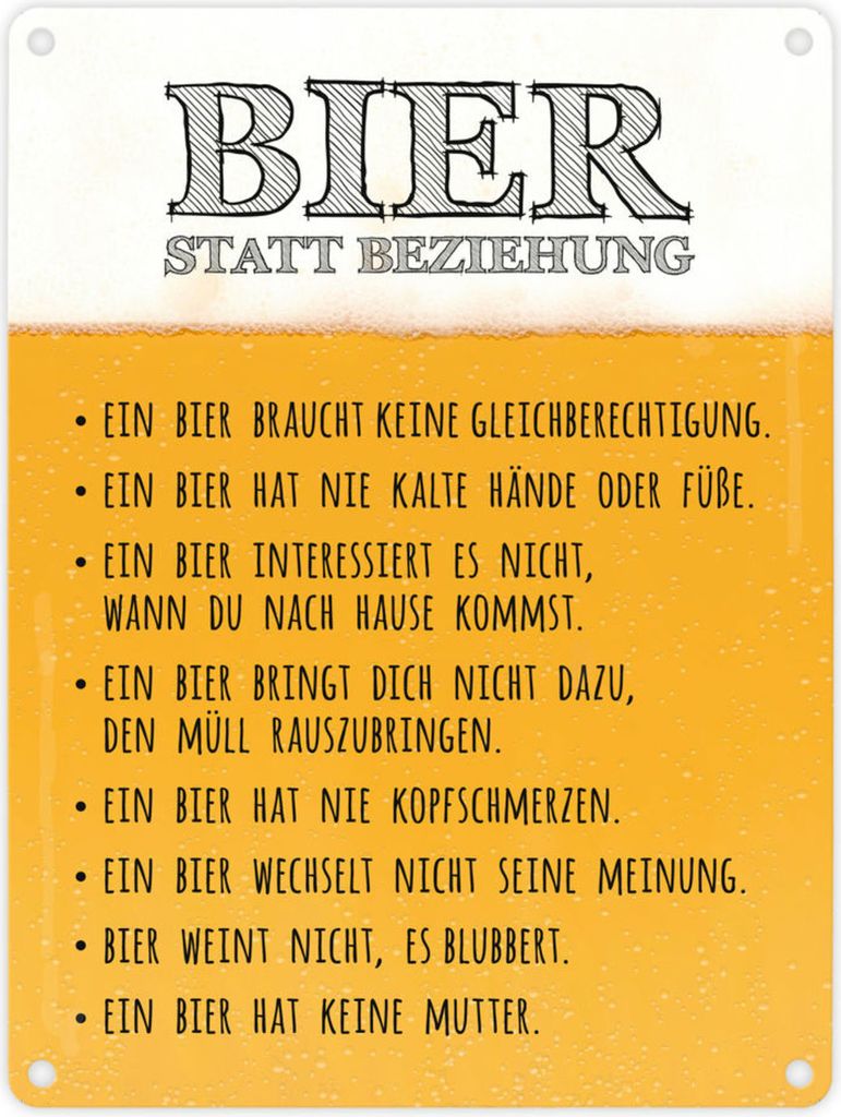 Metallschild mit Spruch: Bier statt Beziehung Blechschild Schild Nachbildungation
