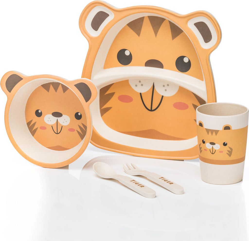 all Kids United Kindergeschirr Set 5-teilig Tiger – Kunststoff Essgeschirr für Babys & Kinder BPA-frei inkl. Teller mit Unterteilung