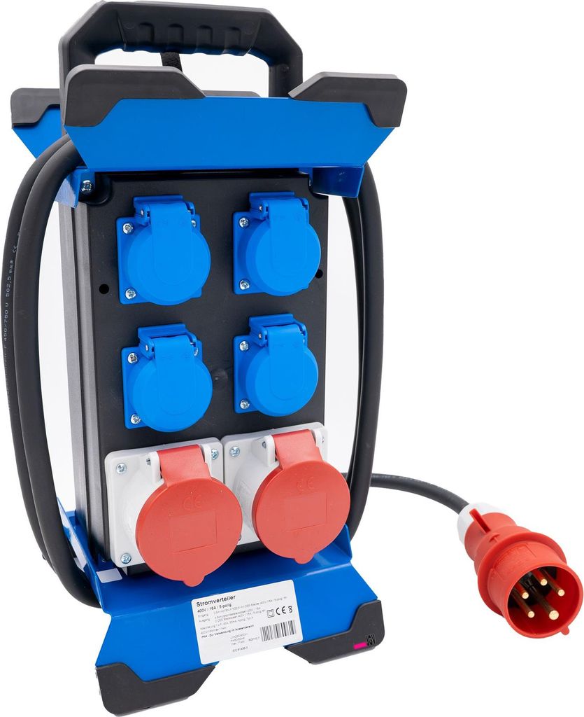 Starkstromverteiler 2x16A 400V CEE 4x Schuko FI - Absicherung Schutz IP44 Bau 2,5m Gummischlauchleitung H07RN-F 5G2,5 Industrie Veranstaltungen Mes...