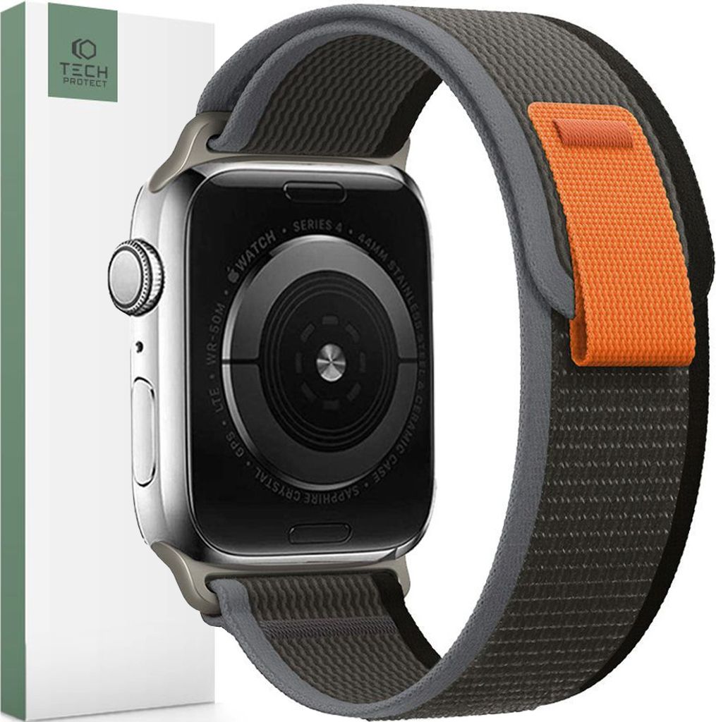 Tech-Protect Nylon Apple Watch 4 / 5 / 6 / 7 / 8 / 9 / Se / Ultra 1 / 2 (42 / 44 / 45 / 49 Mm) Schwarz/Orange
