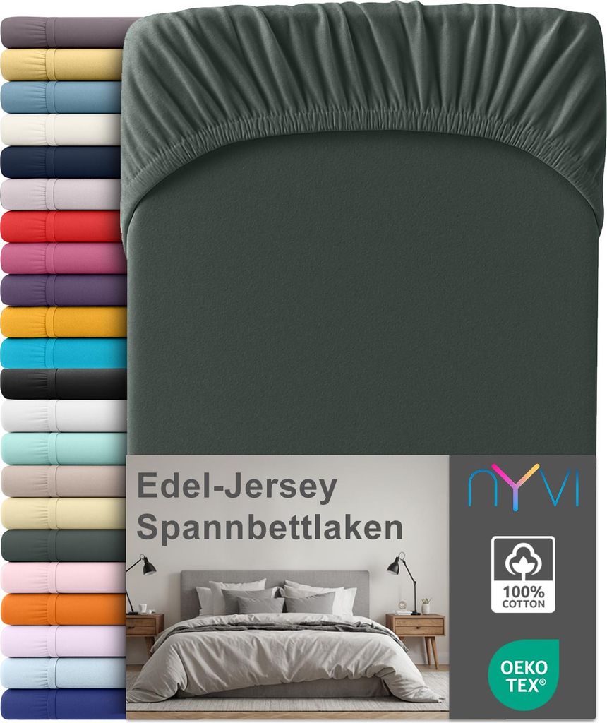Edel Jersey Spannbettlaken Deluxe für Matratzen bis 25 cm Steghöhe - 100% Baumwolle supergekämmt, 140g/m², Rundumgummizug, Farbe:Anthrazit, Gr...