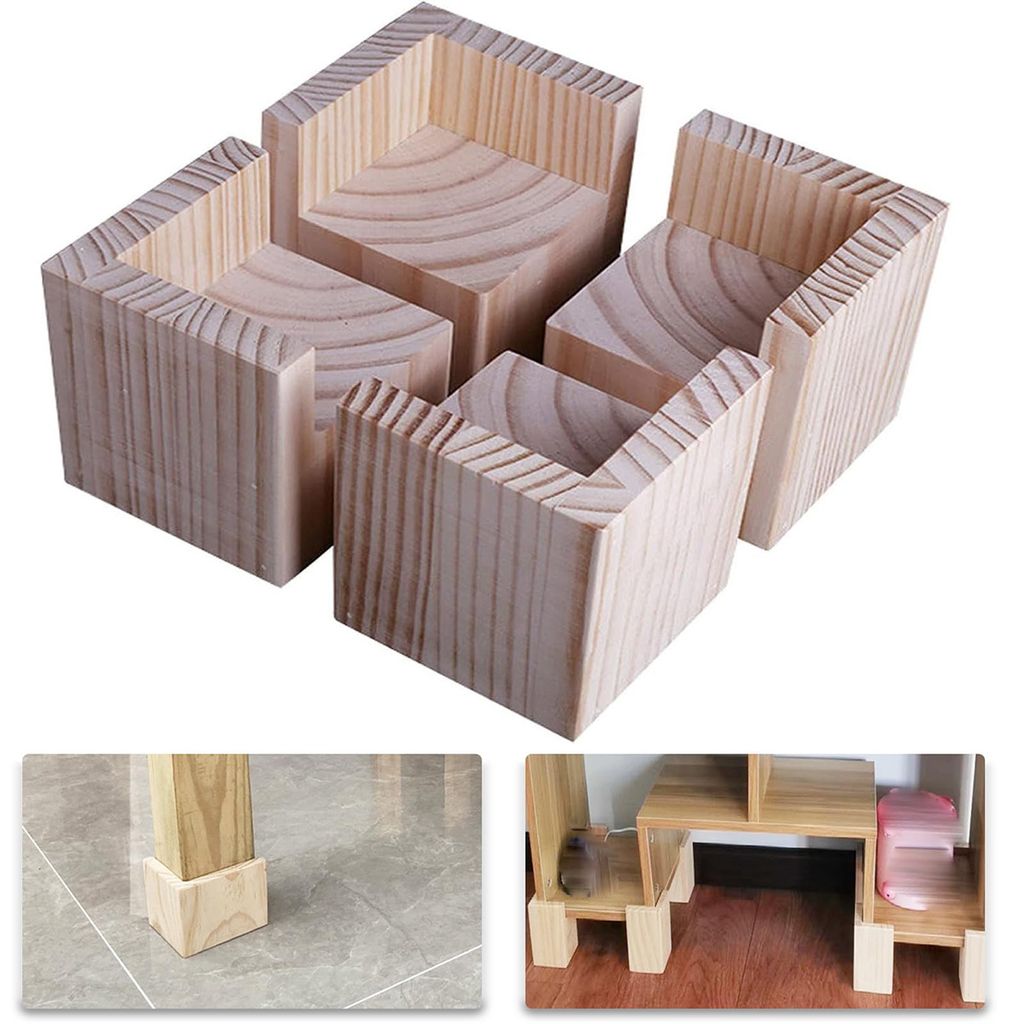 Betterhöhungen 4er Set aus Holz,Möbelriser 10cm hoch für Sofa, Tisch, Schreibtisch, stabile Möbelfüße,Möbelerhöher