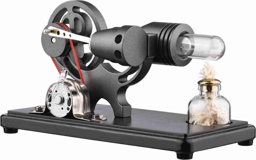 Heißluft-Stirlingmotor, Stromgenerator, Motormodell mit LED-Licht, Dollar-Schwungrad-Design, wissenschaftliches Experiment, Buchenbasis, DIY-Bildu...