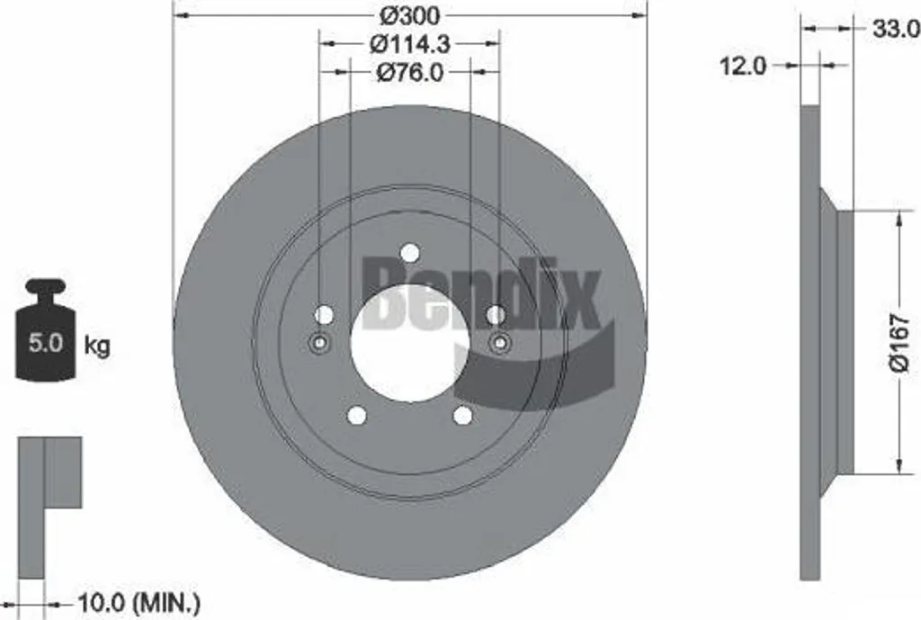 Bendix BDS2161 Disque de frein arrière haute qualité pour Hyundai i30