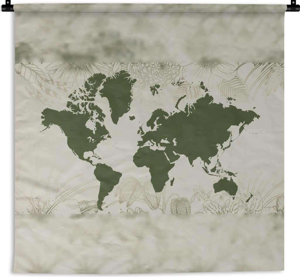 MuchoWow Wandteppich Wandbehang Weltkarte - Grün - Blume 150x150 cm Tapisserie Dekoration Wandtuch - Wohnaccessoires - Modernes