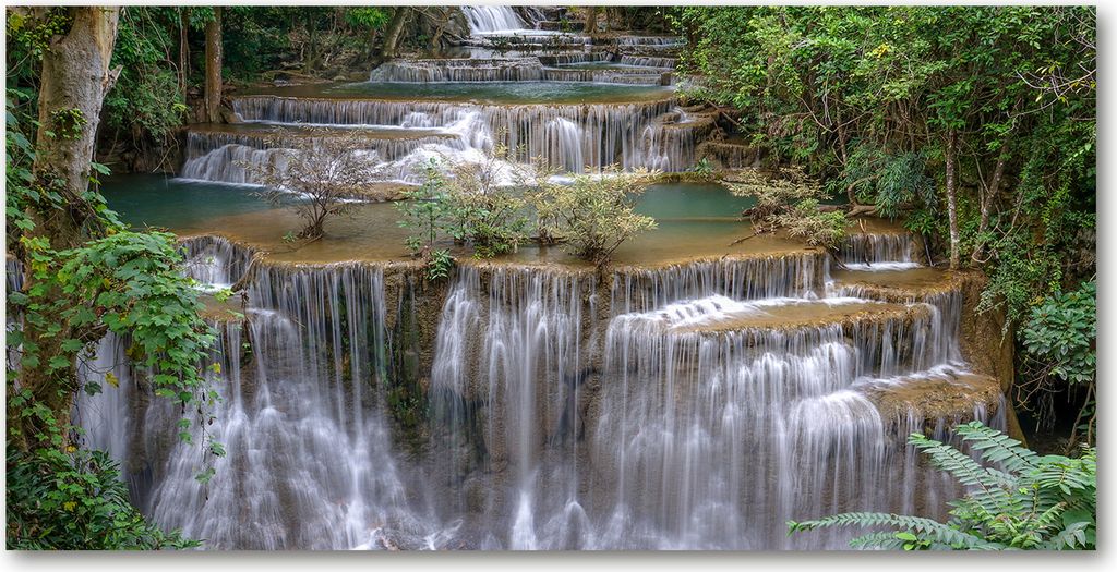 Tulup Leinwandbild - 140x70 cm - Wandkunst - Drucke auf Leinwand - Leinwanddruck - Landschaften - Grün - Wasserfall im Wald