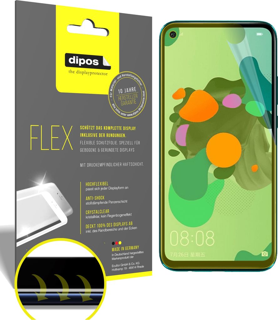 2x Schutzfolie für Huawei nova 5z Folie, 100% Displayabdeckung, dipos Flex