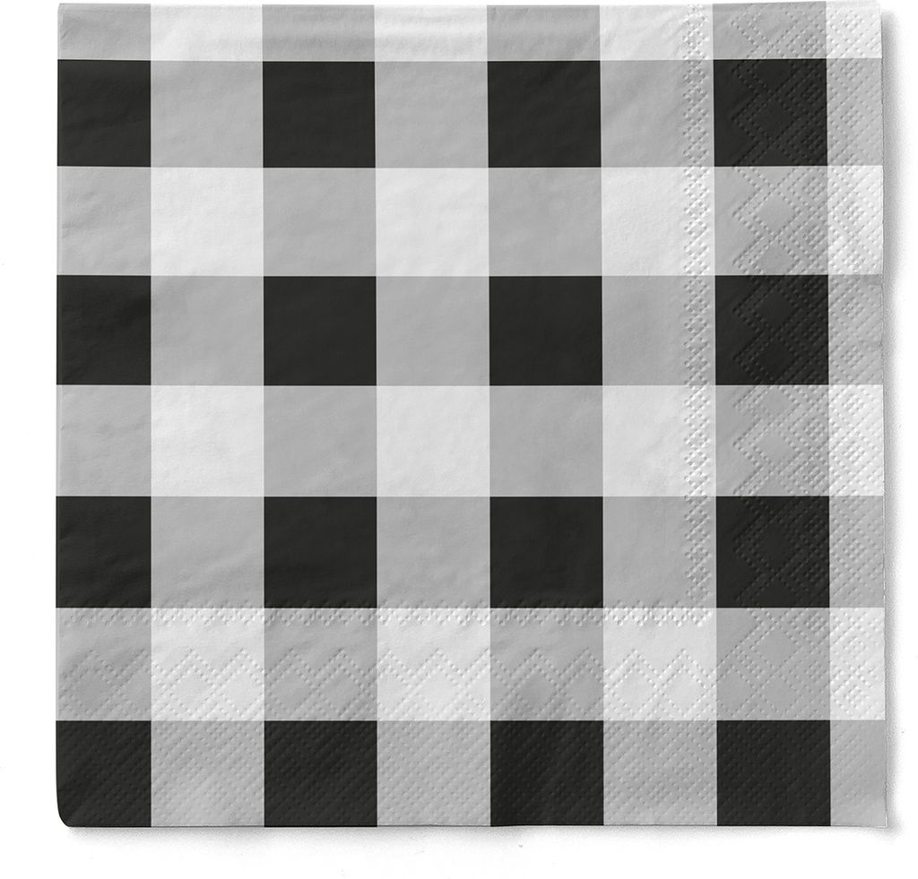 Tissue Serviette Karo Schwarz, 33 x 33 cm, 3-lagig, 100 Stück - Mank