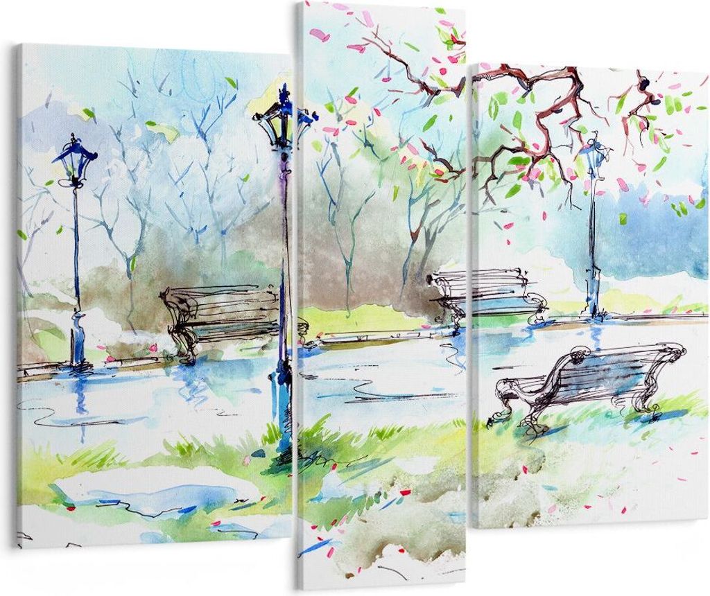 Bild auf Leinwand - Leinwandbild - Path urban Park Landschaft - 95x80cm - Wand Bild - Wanddeko - Leinwanddruck - Bilder - Kunstdruck - Wanddekorati...