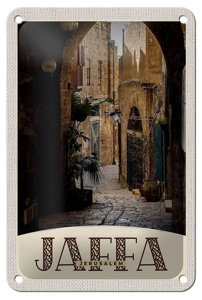 Blechschild Reise 12x18cm Jaffa Jerusalem Israel Stadt Weg Schild
