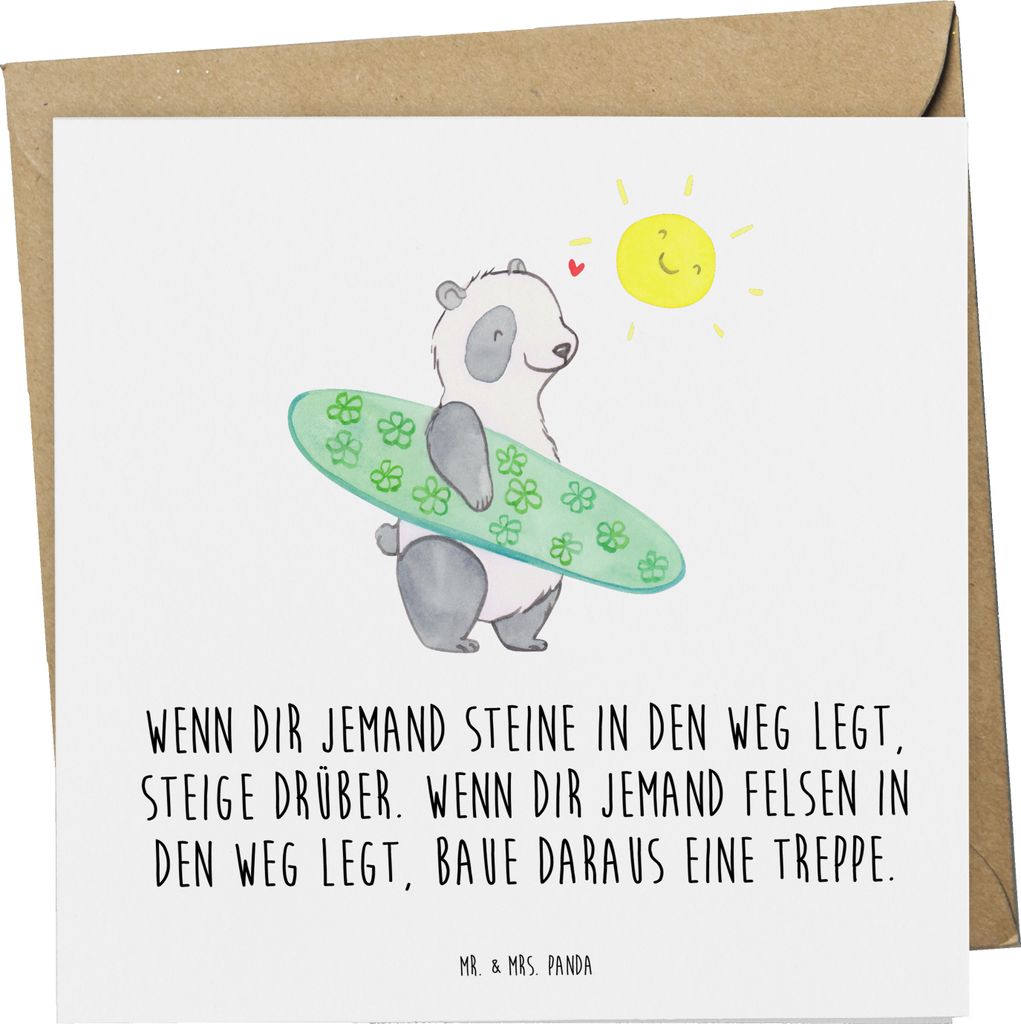 Mr. & Mrs. Panda Glückwunschkarte Stolpersteine im Alltag meistern - Weiß - Geschenk, Herausforderungen, faltkarte, Steine in den Weg legen, Zuve...