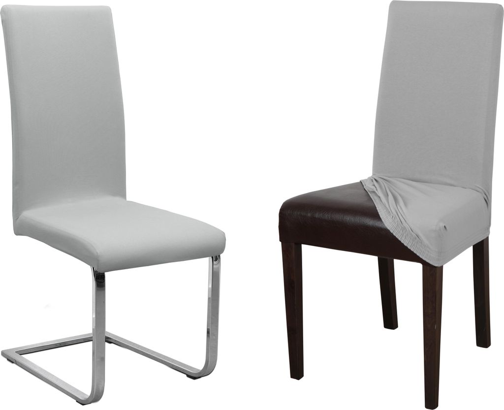 2er Set Jersey Stuhlhusse (Farbe wählbar), elastische Uni Stretch-Husse aus Baumwolle Bi-Elastisch,Stuhlhusse – kurz,Hellgrau,2er Set