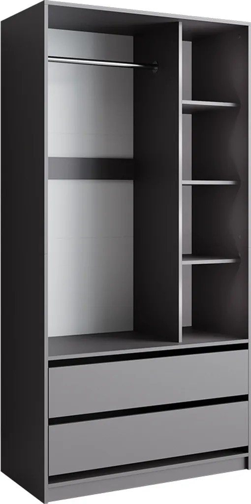 Armoire Enfant Vicco Elmo Anthracite 100x200cm - 2 Tiroirs - Modèle 49845